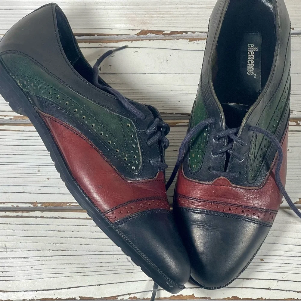 Size 6.5 Vintage 90's Ellemenno Pueblo‎ Patchwork Oxford Lace Up Leather Shoes